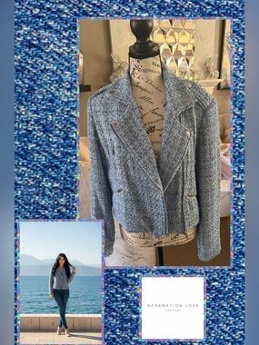 🆕 Generation Love Robin Tweed light blue Moto Jacket